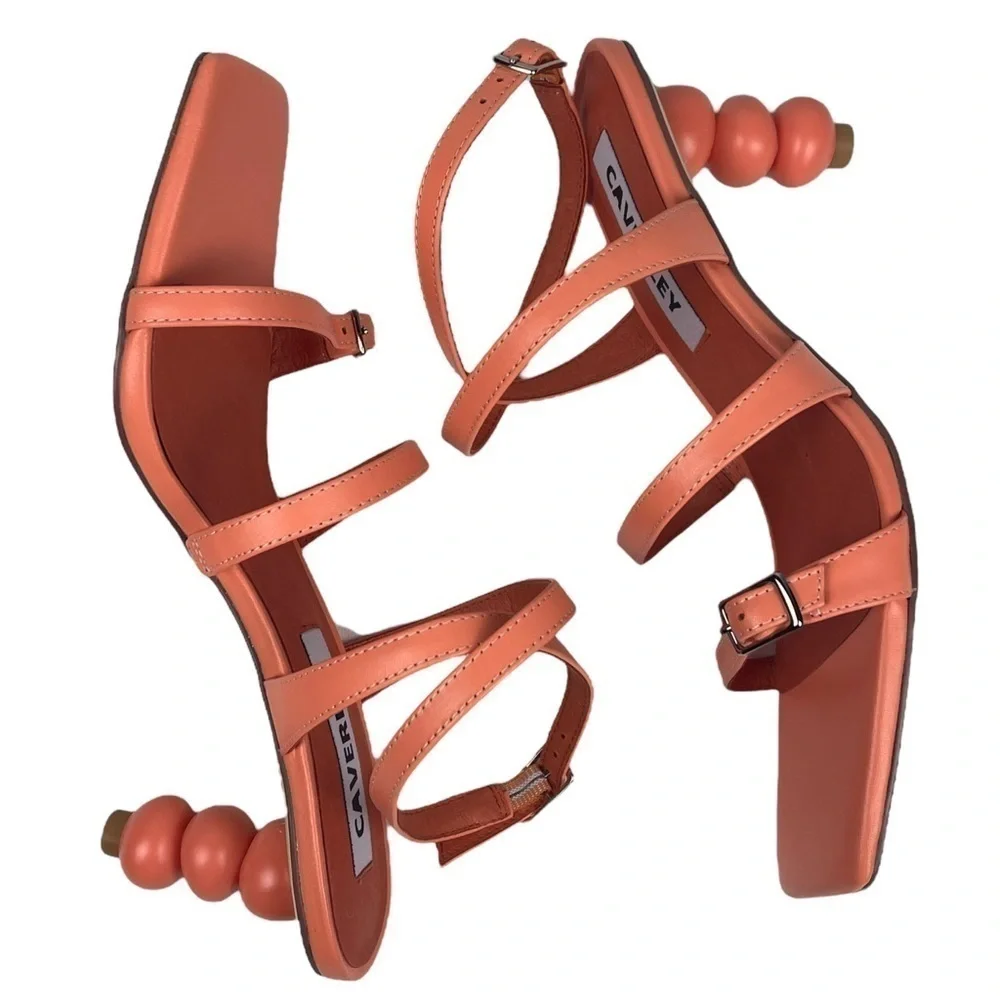 ANTHROPOLOGIE CAVERLEY MAZIE STRAPPY SQUARE TOE CORAL ROCK ANKLE WRAP HEELS
